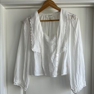The Great The Cherish Top White Lace Trim Blouse